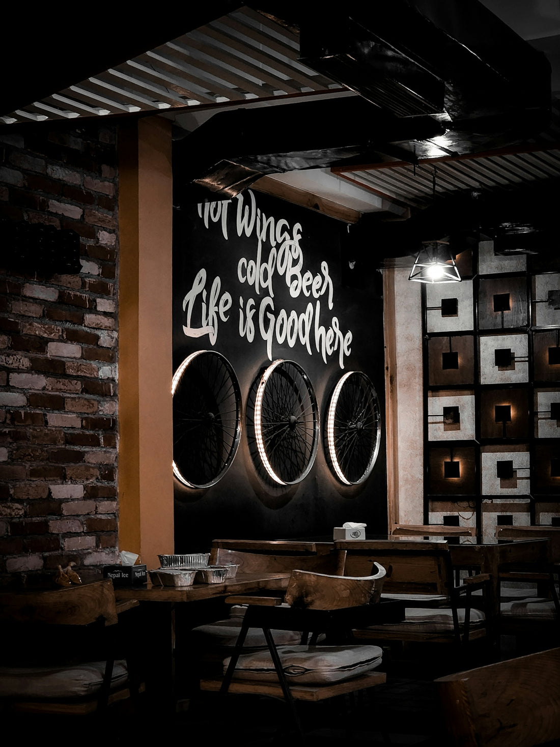 a restaurant with a large sign