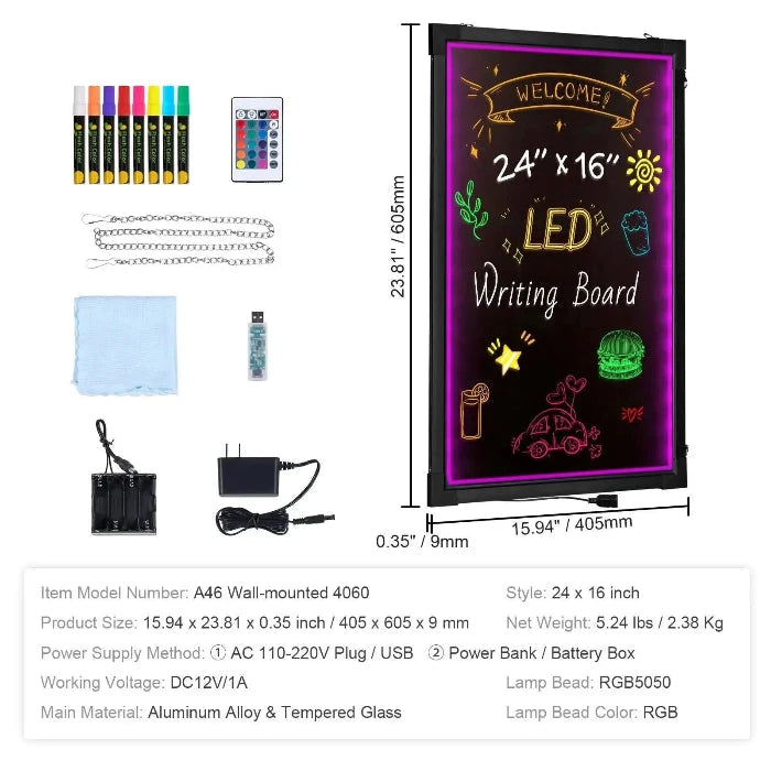 LED Menu Writing Board (Wipe-Clean, Reusable)
